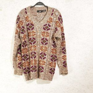 Vintage Chunky Cable Knit Multi Color Grandpa Embroidered Oversized Sweater M